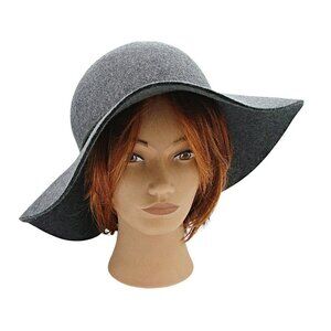 PHENIX Womens Wide Brim Floppy Hat Gray Wool Leather Trim One Size Event Church